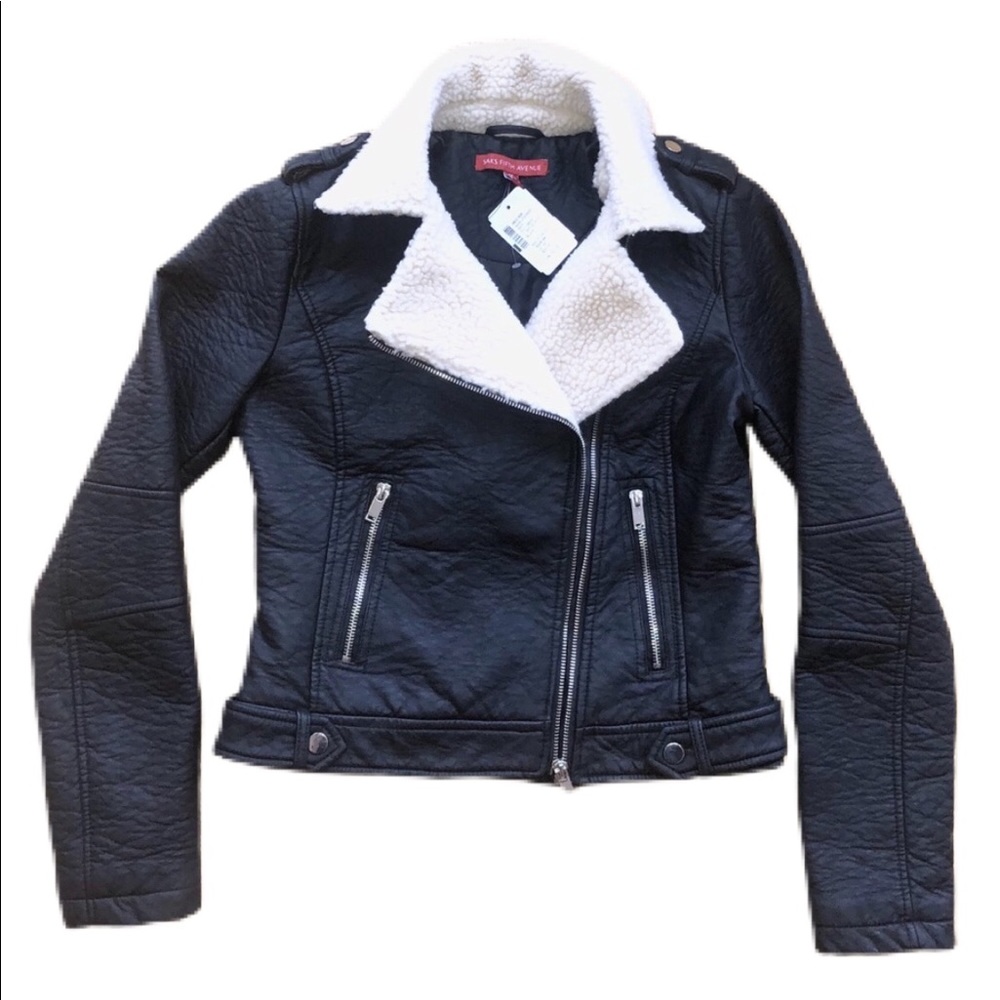 Saks Fifth Avenue Faux Leather Sherpa Jacket